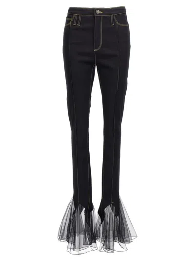 Nensi Dojaka Sheer Hem Tulle Jeans In Black