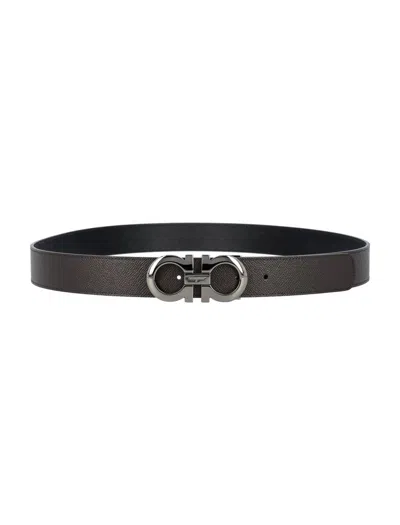 Ferragamo Men's Reversible And Adjustable Gancini Belt In Black