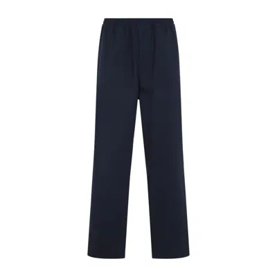 Prada Cotton Straight Leg Trousers With Elastic Waistband In Blue