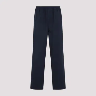 Prada Cotton Straight Leg Trousers With Elastic Waistband In Blue