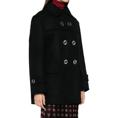 Gucci Double-breasted Wool Coat In Black