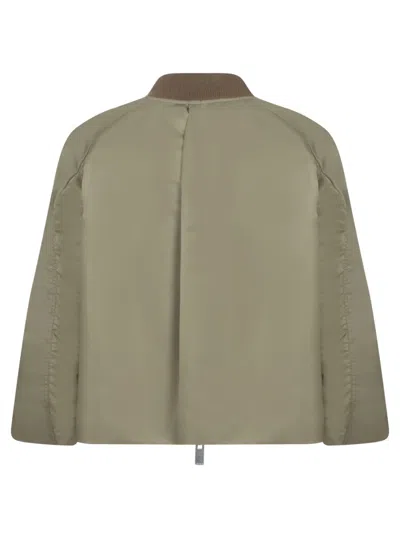 Sacai Beige Twill Jacket With Leather Accents And Zip Closure In Brown