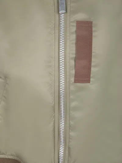 Sacai Beige Twill Jacket With Leather Accents And Zip Closure In Brown