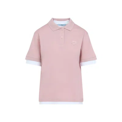 Prada Classic Polo T-shirt With Contrasting Trim In Pink