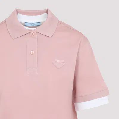 Prada Classic Polo T-shirt With Contrasting Trim In Pink
