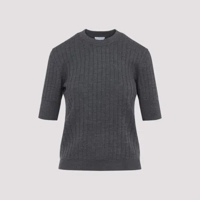 Bottega Veneta Womens Anthracite Ribbed Round-neck Wool Top