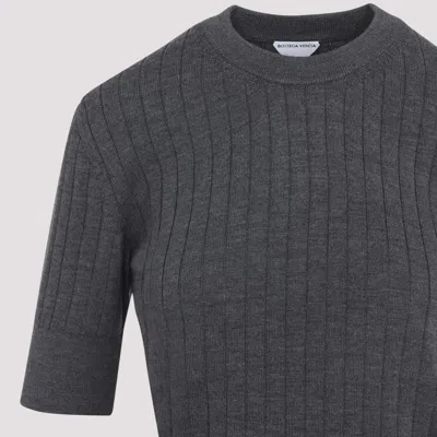 Bottega Veneta Womens Anthracite Ribbed Round-neck Wool Top