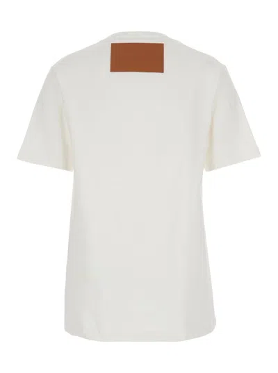 Jil Sander Crew Neck Short Sleeves T-shirt With Embossed Logo On Leather Patch Stitched On The Back In White
