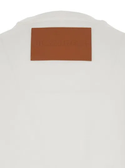 Jil Sander Crew Neck Short Sleeves T-shirt With Embossed Logo On Leather Patch Stitched On The Back In White