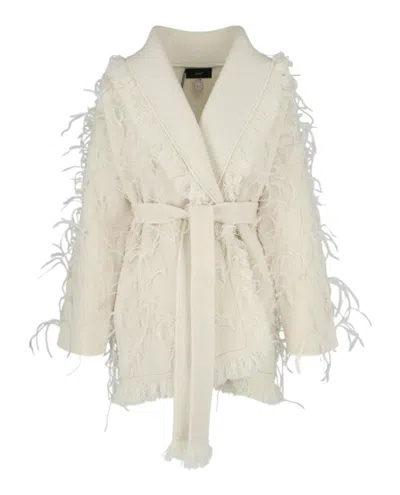 Alanui Embroidered Feather Cardigan In White