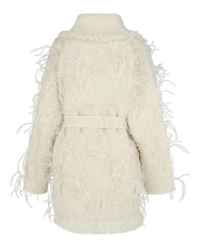 Alanui Embroidered Feather Cardigan In White