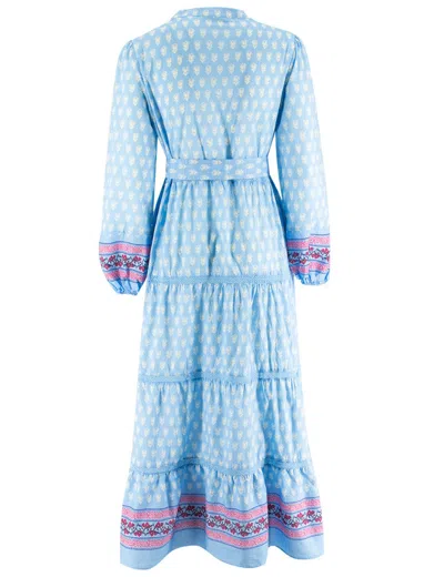 Mc2 Saint Barth Tiered Long Dress With Wide Neckline In Blue