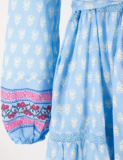 Mc2 Saint Barth Tiered Long Dress With Wide Neckline In Blue