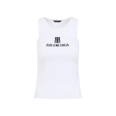 Balenciaga Ribbed Texture Sleeveless Tank Top In White