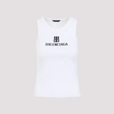 Balenciaga Ribbed Texture Sleeveless Tank Top In White
