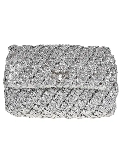 Tory Burch Metallic Shoulder Bag With Textured Woven Design