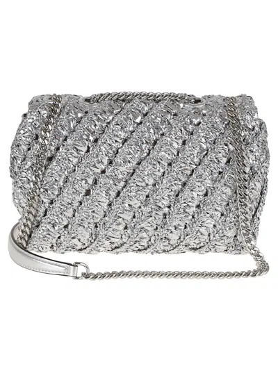 Tory Burch Metallic Shoulder Bag With Textured Woven Design