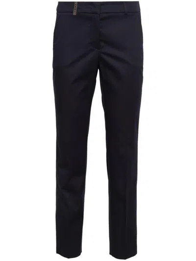 Peserico Tailored Navy Blue Trousers With Embossed Finish