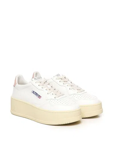 Autry Medalist Platform Sneakers In Leather Color White And Powder Pink