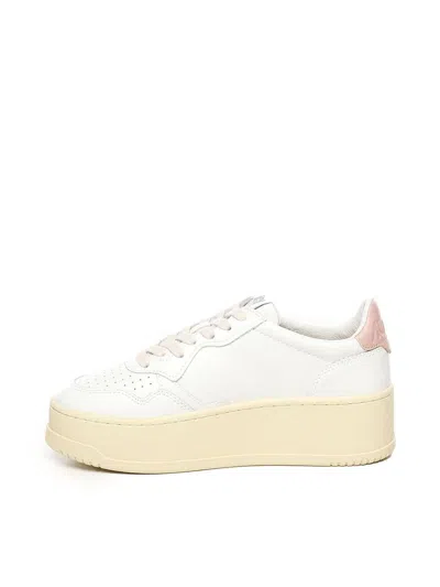 Autry Medalist Platform Sneakers In Leather Color White And Powder Pink