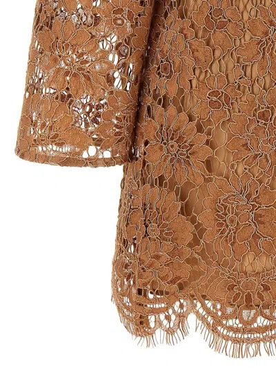 Self-portrait Womens Tan Lace Bow-embellished Woven Mini Dress In Brown