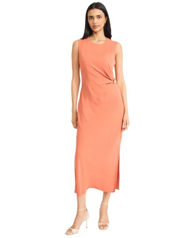 Donna Morgan For Maggy Ruched Side Slit Tank Midi Dress In Pink