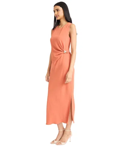 Donna Morgan For Maggy Ruched Side Slit Tank Midi Dress In Pink
