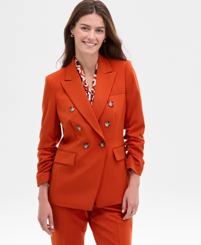 Tahari Asl Ruched Sleeve Jacket In Orange