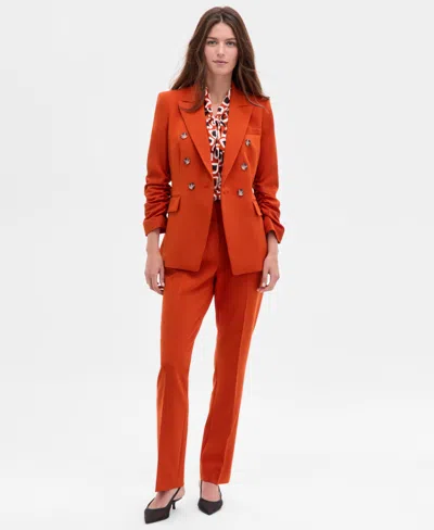 Tahari Asl Ruched Sleeve Jacket In Orange