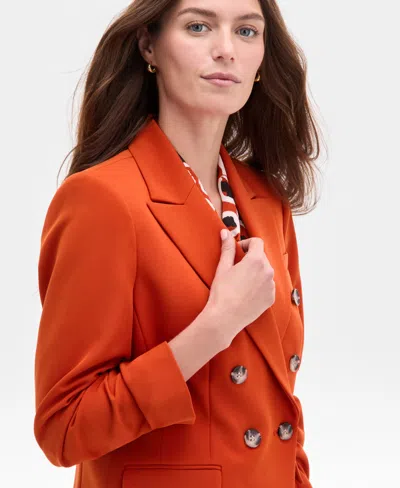 Tahari Asl Ruched Sleeve Jacket In Orange