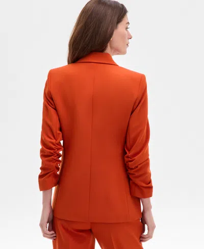 Tahari Asl Ruched Sleeve Jacket In Orange