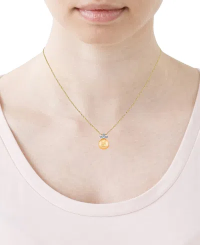 Macy's Cultured Golden South Sea Pearl (10mm) & Diamond Accent 18" Pendant Necklace In 14k Yellow Gold & 14