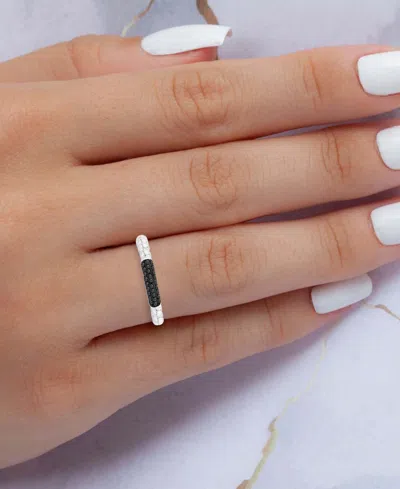 Macy's Black Spinel Pave Textured Stack Ring (1/5 Ct. T.w.) In Sterling Silver