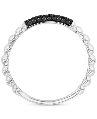 Macy's Black Spinel Pave Textured Stack Ring (1/5 Ct. T.w.) In Sterling Silver
