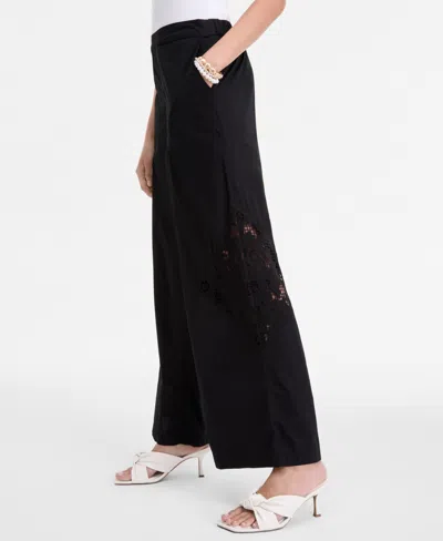 Inc International Concepts Women's Cotton Lace-trim Wide-leg Pants, Exclusively At Macy's