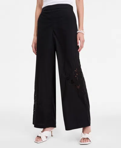Inc International Concepts Women's Cotton Lace-trim Wide-leg Pants, Exclusively At Macy's