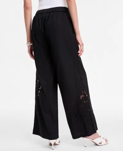 Inc International Concepts Women's Cotton Lace-trim Wide-leg Pants, Exclusively At Macy's