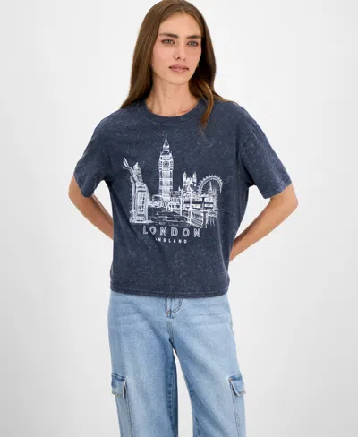 Rebellious One Juniors' London Mineral Wash Graphic T-shirt