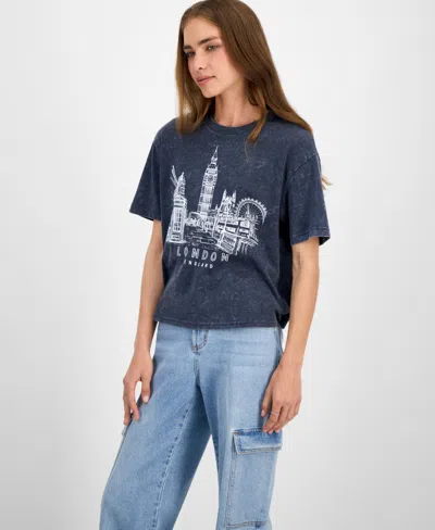 Rebellious One Juniors' London Mineral Wash Graphic T-shirt