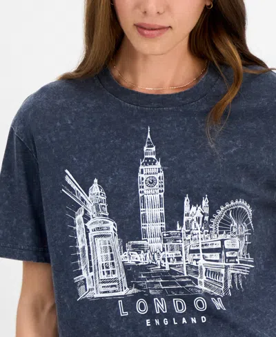 Rebellious One Juniors' London Mineral Wash Graphic T-shirt