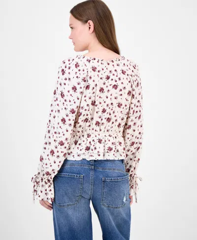 Celebrity Pink Juniors' Floral-print Ruffle-hem Peasant Top In White