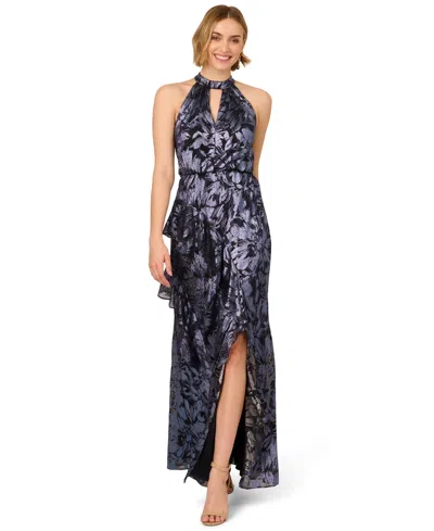 Adrianna Papell Women's Crinkle Metallic Halter Gown