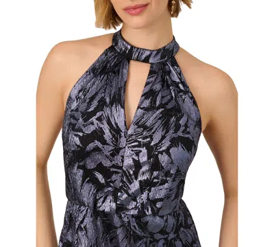Adrianna Papell Women's Crinkle Metallic Halter Gown