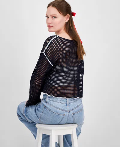 Planet Heart Juniors' Open-knit Long-sleeve Novelty Sweater