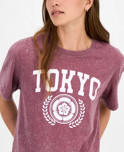 Rebellious One Juniors' Tokyo Mineral Wash Graphic T-shirt