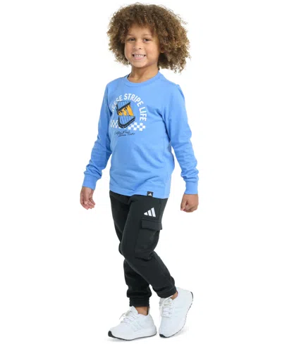 Adidas Originals Toddler & Little Boys Long-sleeve Graphic T-shirt & Elastic-waistband Cargo Jogger Pants, 2 Piece Se In Blue