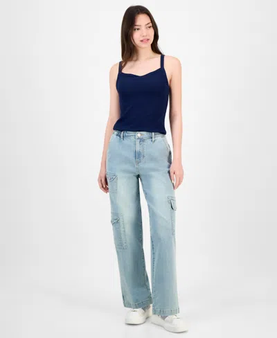 Madden Girl Juniors' Super High-rise Cargo Skater Jeans In Blue