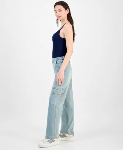 Madden Girl Juniors' Super High-rise Cargo Skater Jeans In Blue