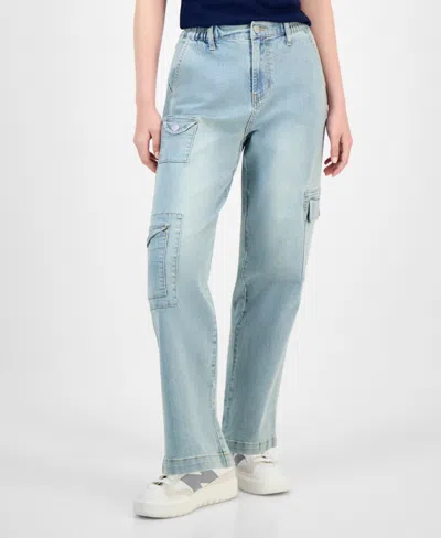 Madden Girl Juniors' Super High-rise Cargo Skater Jeans In Blue