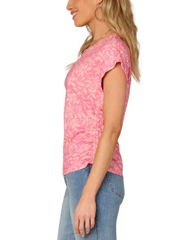 Democracy Petite Printed Side-shirred Rolled-cuff Top